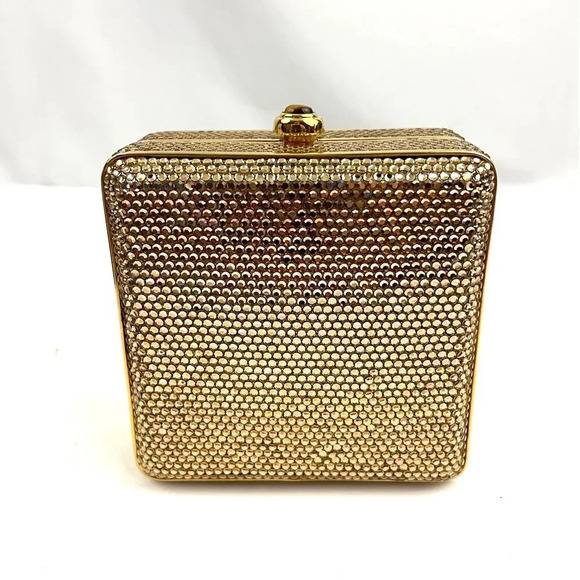 Judith Leiber Swarovski Crystal Gold Tone Metal Stone Evening Bag Clutch - Picture 2 of 16